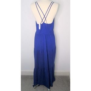 LOFT Tiered Maxi Dress Blue Strappy Criss Cross Back Women's Size 10 NWT NEW